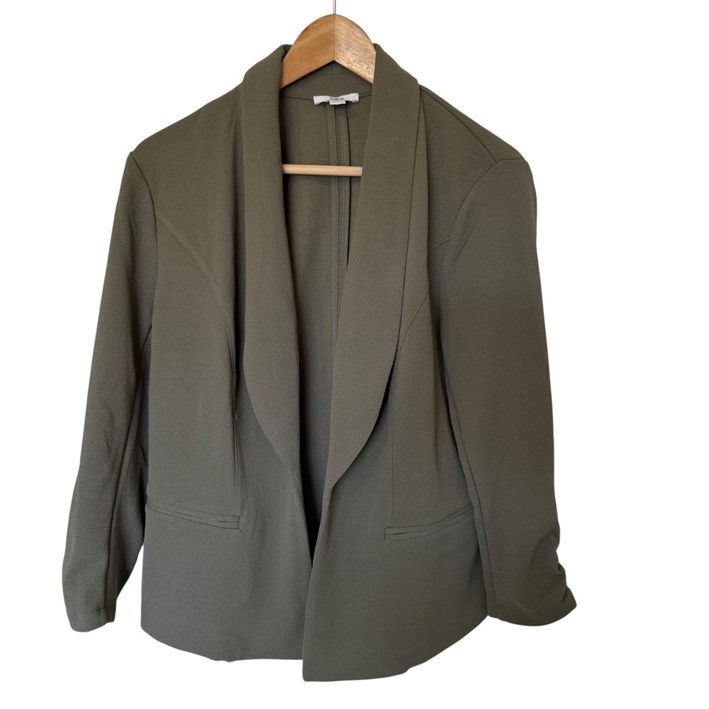 Bar III Blazer Womens Medium Olive Green Excellent Ruched Sleeve Shawl Collar